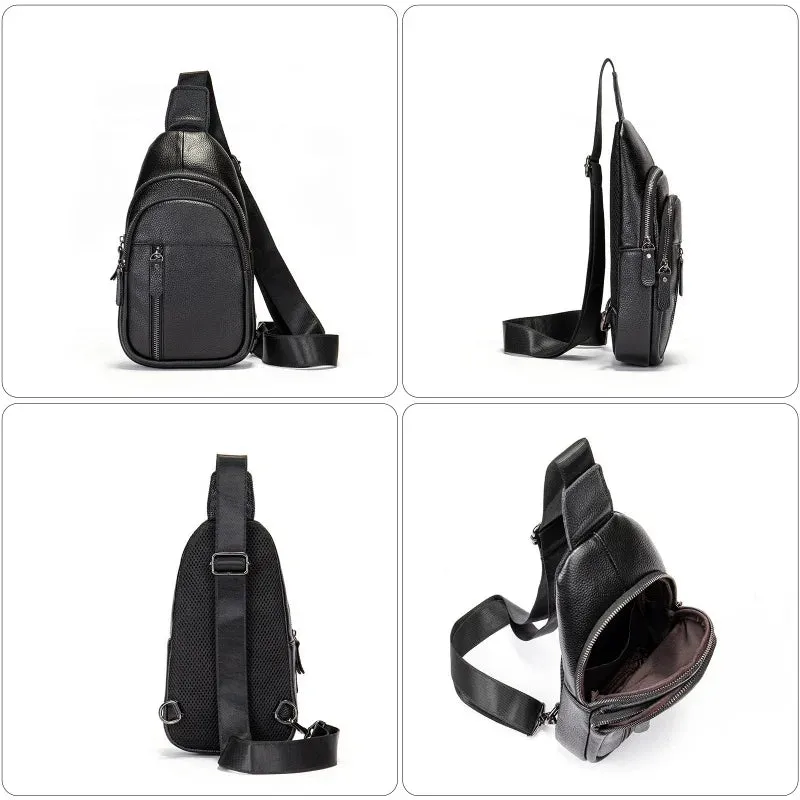 UAKISS  -  New Men's Cow Leather Chest Sports Man Shoulder Bag Casual Male Crossbody Bag