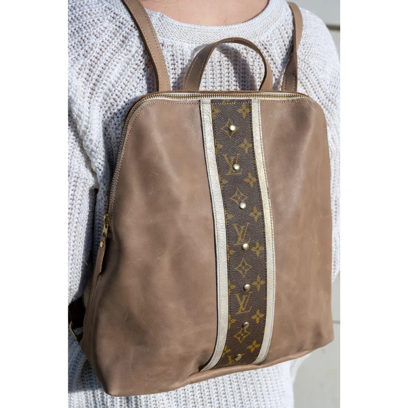 Upcycled Louis Vuitton Backpack in Mocha Leather  (Pre Made)